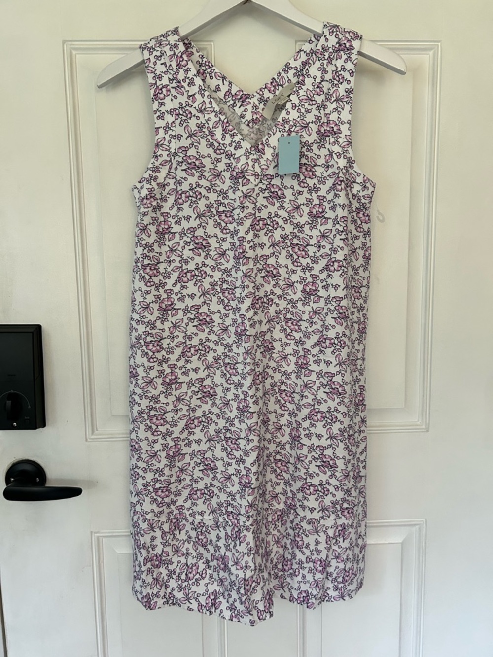 LOFT White Sleeveless Midi Dress with Purple Floral Print